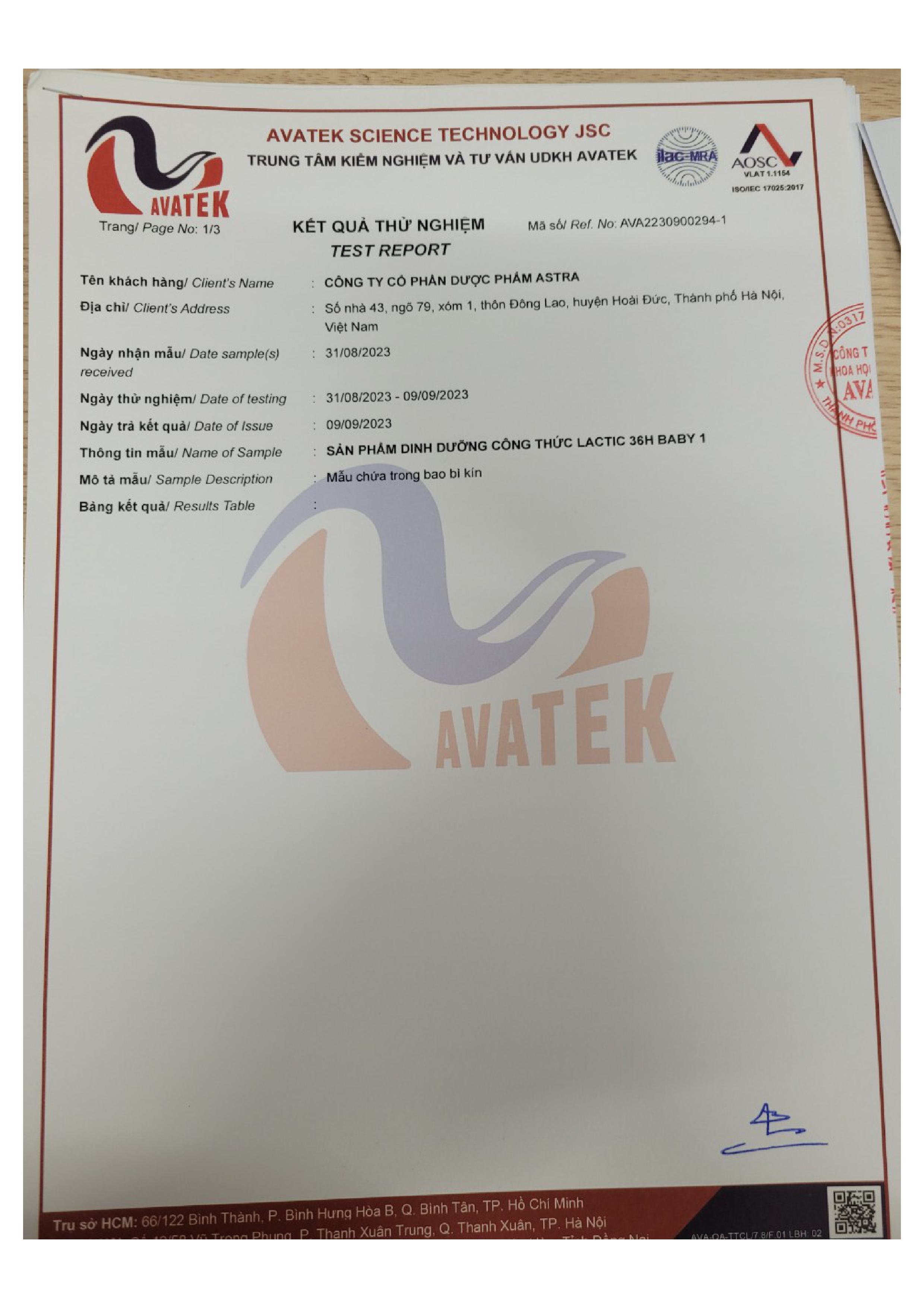 Sữa bột Lactic 36h Baby - từ 0 đến 12 tháng tuổi