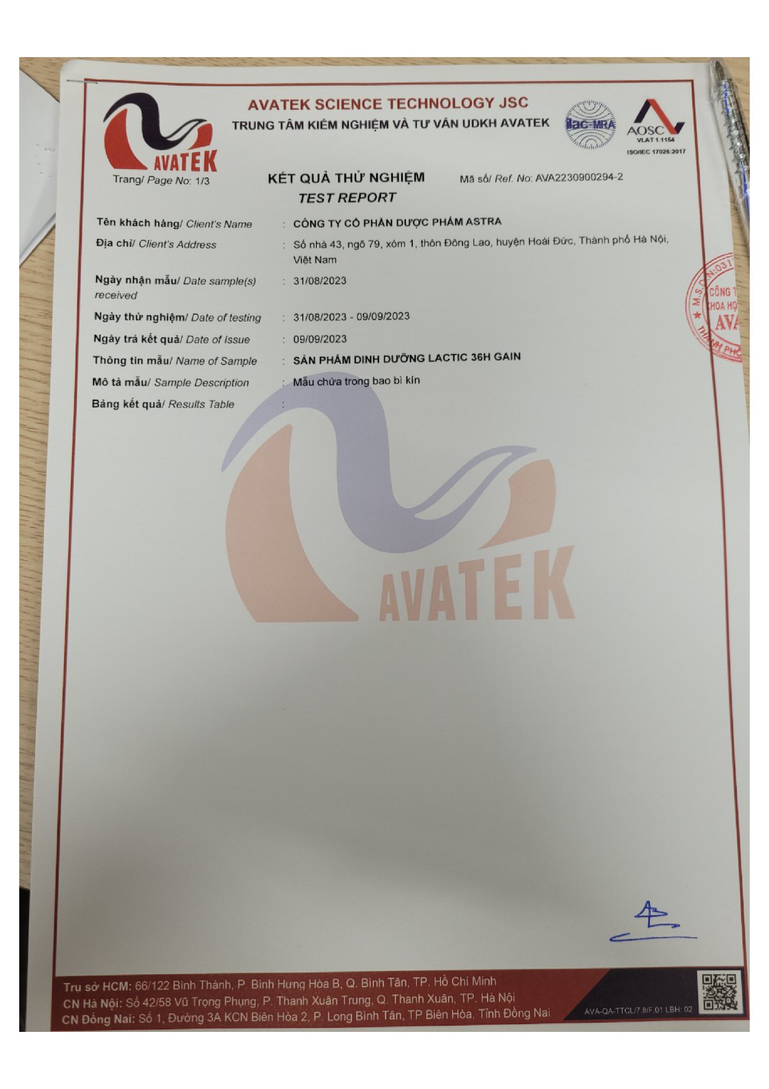 Sữa bột Lactic 36h Gain - từ 1 tuổi trở lên